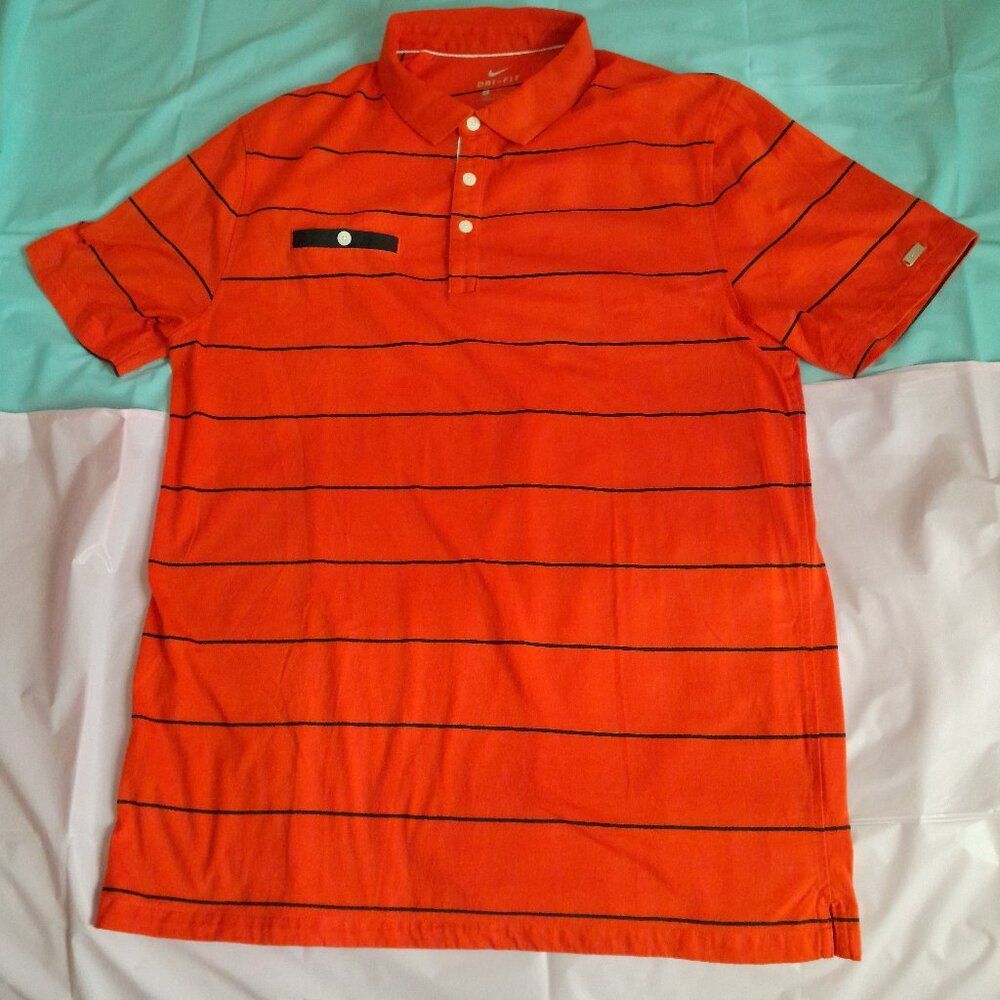 Nike Dry Fit Polo Shirt Men’s Red Black Striped Short Sleeve Stretch Size Large
